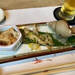五色 - 前菜　白バイ貝 旨煮、公魚 南蛮漬、筍 土佐よごし