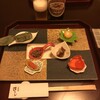 角さん - 料理写真:前菜：笹寿司(小肌の握り)、とうもろこし、ちりめん山椒、たこの柔らか煮、スイカ(めんたいこ)、ほおずきたまご、キリンクラッシックラガー中瓶