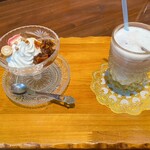 木熊家 - 手作りジャムを添えたアイスクリームとハニーアイスミルクティー