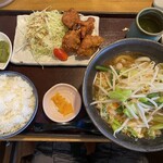 Aji Hitosuji Yudesaku - 肉野菜うどん定食ご飯大盛り