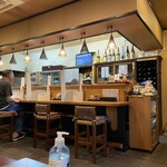 Shiyou chiyan - 店内は、このカウンターと、小上がりのテーブルが3卓あるが、真ん中のテーブルは感染対策からか使用不可になっていた。
