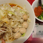 ラーメン二郎 - 汁なし半分＋ニンニク少し＋青ネギうずら