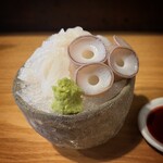 紫檀 手打ち蕎麦と焼鳥 - たこの刺し(氷の上にオンしてます)