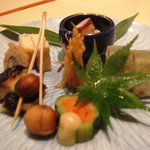 魚竹 - 8月　八寸　左下の生麩が特に美味でした☆