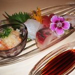 魚竹 - 8月　お造り　とても新鮮♪お醤油も美味しい!!