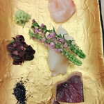 鮨 冨味 - 刺身３種盛り：鰹、つぶ貝、甘鯛