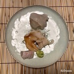 御料理 寺沢 - 星鰈と石垣貝と星鰈の縁側の造り