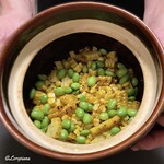 御料理 寺沢 - 干し貝柱と焼玉蜀黍と碓井豌豆の炊込みごはん