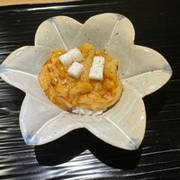 富小路 やま岸 - ケンサキイカ　甘海老　雲丹　飯蒸し