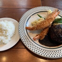 上野洋食遠山 - 大エビフライ＆特選デミグラスソースハンバーグ