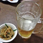 大衆割烹八珍柿 - 生ビール（５口飲みました）＆ お通し