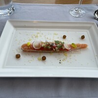 サザンタワーダイニング - 【レストランゾーン：フランセーズ】Wメイン盛り合わせなど全4品+乾杯スパークリングワイン付
                    ◾️前菜
                    サーモンマリネとカラフル野菜のサラダ仕立て