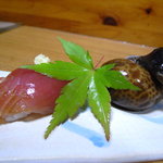 ふく田 - 鰹握り、黒バイ貝