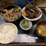 博多魚がし 市場会館店 - ごまサバ定食:1300円(写真撮り忘れてごまサバかき回して、アラ煮に少し箸を付けちゃってからの写真です)