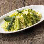 Seared cucumber and cabbage with sesame salt
