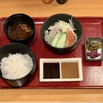 Kushikatsu Ryouri Katsu - 串御膳 ¥1,450 サラダ、ご飯、味噌汁、漬物