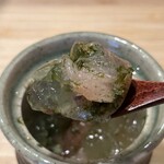 根津 焼鳥 照隅 - 笹身昆布締め、吉野川海苔、巣立ちのジュレ