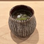 登喜和鮨 - 新発田酒井農園産桃太郎トマトエキスと潤菜 　松浜の蜆出汁冷製茶碗蒸し