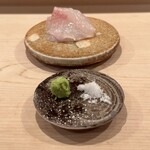 登喜和鮨 - 地物 店内活〆雉羽太刺し