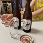 川勝 - ビール(アテに骨せんべいが付いてました！)