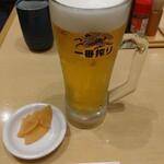 天丼てんや - 天ぷら＆生ビールセット ¥740（税込）