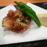 かぐら坂 新富寿司 - 小柱と芝エビのかき揚げ