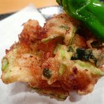 かぐら坂 新富寿司 - 小柱と芝エビのかき揚げ