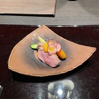 銀熊茶寮 - 合鴨ローストと夏野菜の喜美酢掛け。美味し。