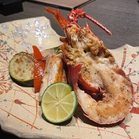銀熊茶寮 - たらば蟹と伊勢海老の鉄板焼き。美味し。