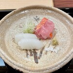 澤田 - 刺身：千葉の金目鯛 明石のアオリイカ