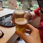 山玄茶 - ヱビスビールで乾杯です。薄はりのこのグラスが大好き！