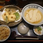 手作りうどん 天粉盛 - 鱧と舞茸の天ぷらセット