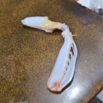 鮨匠 のむら - ㉓蝦蛄の爪(鹿児島県出水産)
      こちらの蝦蛄は砂地に棲むため非常にクリアな色と味わいがあります
      蝦蛄で一番甘い部分、蟹の爪ような濃い味ではなく、クリアな甘さ