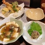 活菜 - なめろう、肉豆腐、天ぷら盛り合わせ