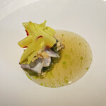 レストランディファランス - 鯵、茗荷のアイス、蕪、鶏のスープ