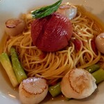 山のレストラン - グリルホタテとトマトのスパゲッティ