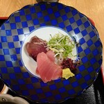 Shunno Obanzai Jizake No Haze Yan - 令和5年8月 ランチタイム
                        お魚定食 990円
                        カツオ、キハダまぐろ刺身、銀鮭の西京焼き、小鉢2種、ご飯、みそ汁、漬けもの