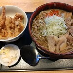 Yamagata Soba To Kushiage No Omise Enzou - 冷たい肉そばとげそ天丼セット　1000円