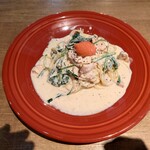 BHM’S cafe - ▷パスタ
◯サーモンとほうれん草の明太クリームパスタ
デフォ状態のソースは
ミルキーで明太による塩加減が良い感じ。