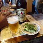 やきとん 宮ちゃん - 赤星と塩ダレキュウリ