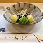 割烹 わかすぎ - 前菜　鰻ざく・献上メロン