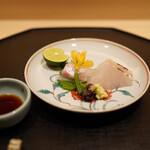 味幸 - お造り　明石鯛、焼き霜クエ