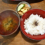 日登美山荘 - ご飯とお味噌汁、漬物