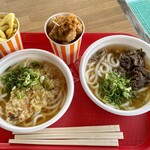 ちから - 料理写真:天ぷらうどん、肉うどん、フライドポテト、唐揚げ