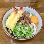 ちとせ - 肉月見伊勢うどん＋えび天(2尾)