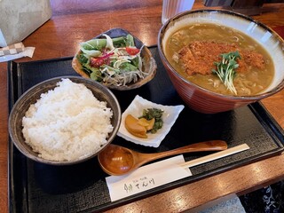 てん川 - カツカレーうどんセットで、ごはん大盛