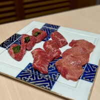 西麻布けんしろう - 黒毛和牛タン 〜熟成レモン〜・和牛ヒレトロ 〜柚子韮胡椒〜・黒毛和牛真ハラミ 〜極上ダレ〜
