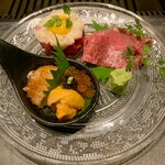 焼肉かなう - 塩ユッケ・友三角の刺身・海鮮ユッケ