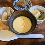 Serukuru - 前菜　カボチャの冷製スープ　とうもろこしプリン他