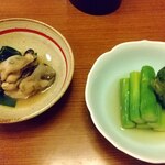 魚菜 - かきの山椒煮とアスパラおひたし